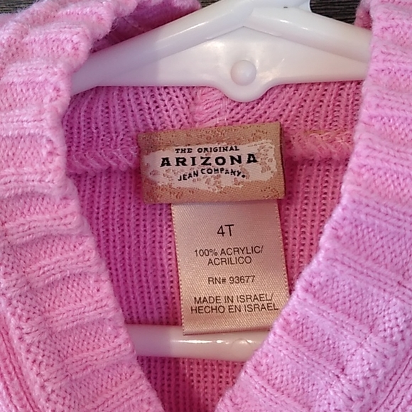 💗Arizona Girls Hooded Sweater. Flowy Crocheted Look. Sz 4T Pink, 3 button - Picture 3 of 9